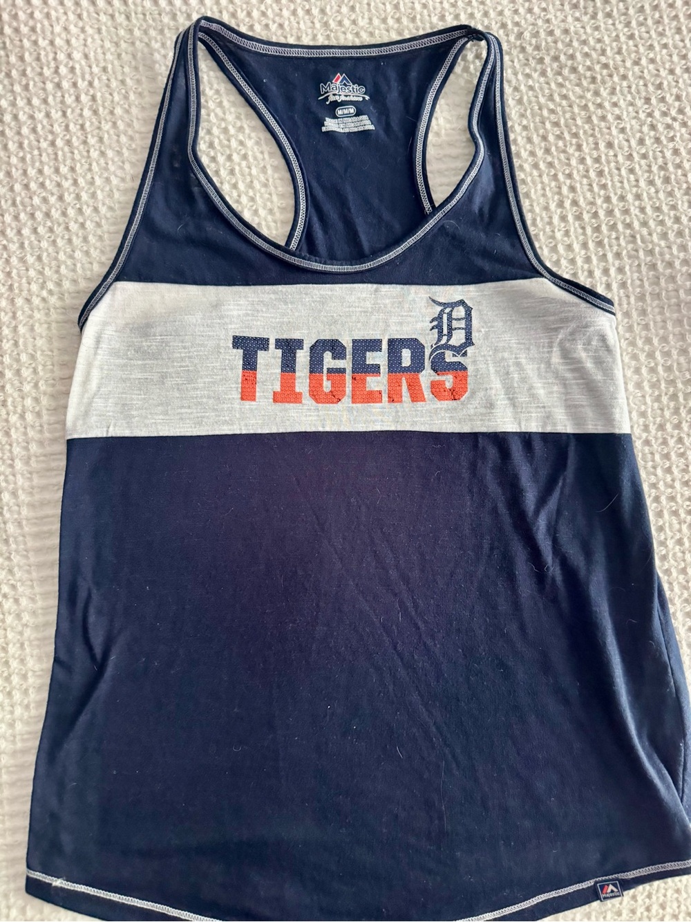 Majestic Navy, White and Orange Detroit Tigers Racerback Tank